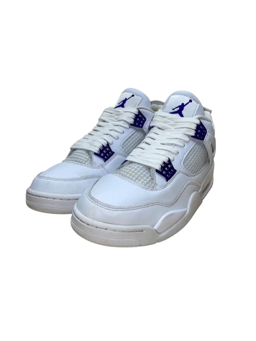 Air Jordan 4 Retro Men’s Metallic Purple & White Leather Sneakers Size US 9.5